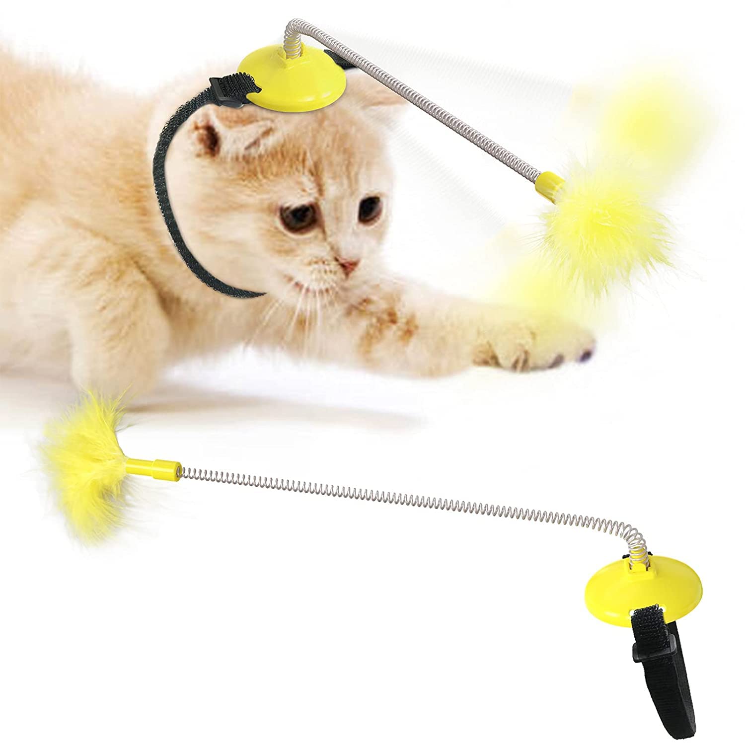 Pets Empire Cat Self Collar Neck Toy Spring Foot with Tap to Tease Cat Stick Spring Cat Stick Pet-1 Piece (Color May Vary)