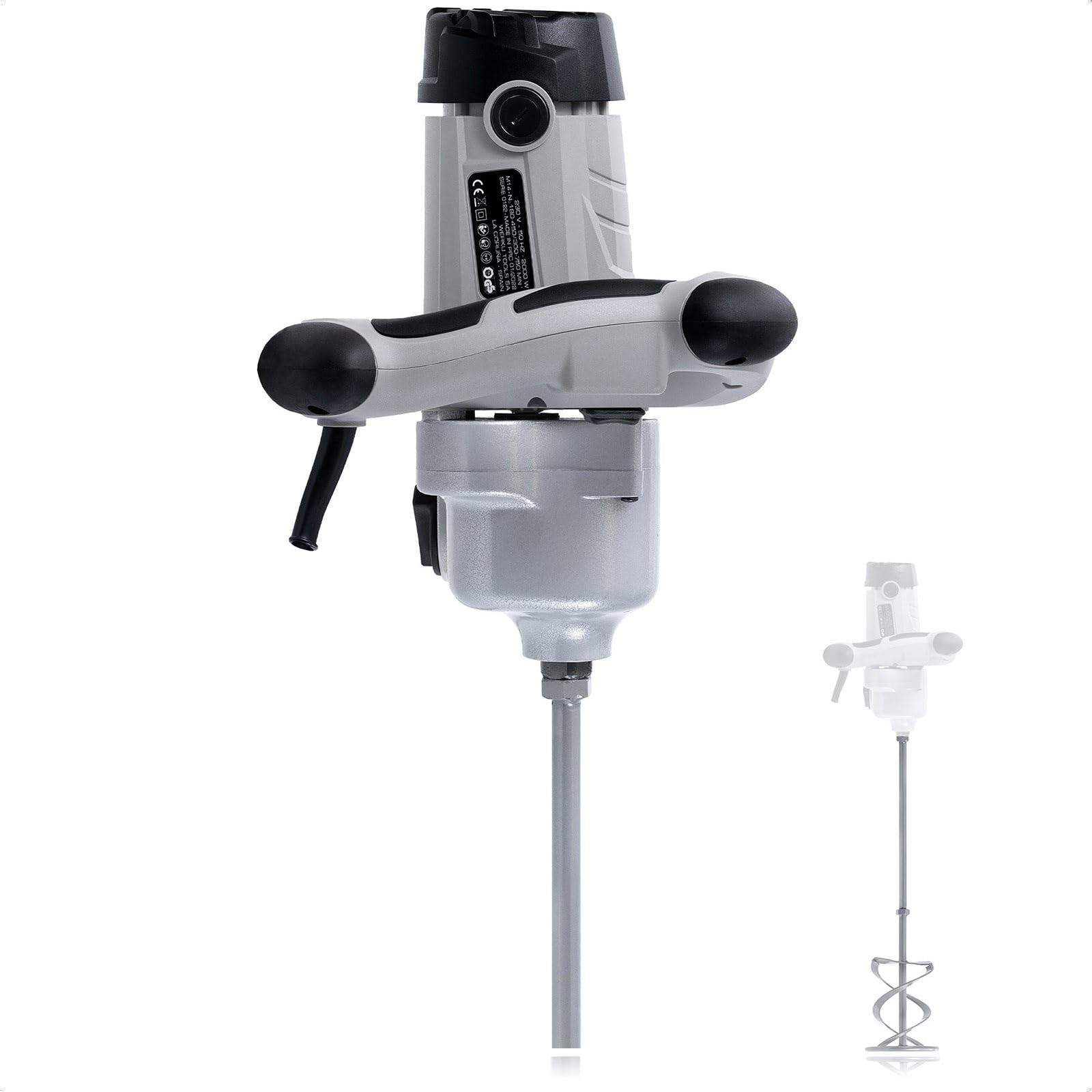 Werku WK403790, Mezclador Pintura-Mortero, Calidad Profesional, Mezclado 125 Kg, Potencia 2000 W, Incluye Varilla Mezcladora
