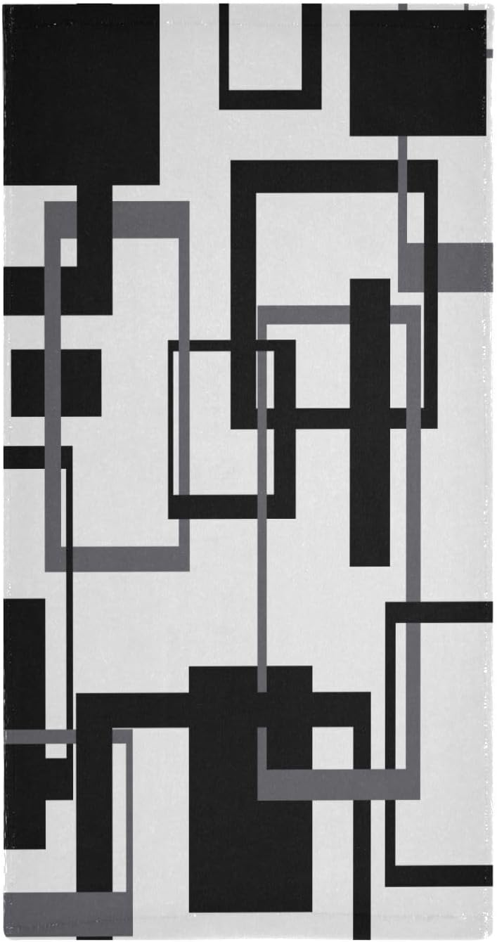 Black White Geometric Hand Towels for Bathroom Set of 2,Absorbent Microfiber Abstract Mid Century Gray Kitchen Towels 14"x28",Decorative Modern Bathroom Towels for Bath,Guest,Face,Shower - Image 6