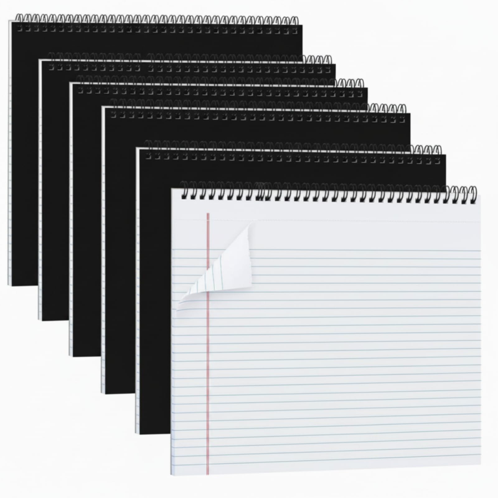MotiMind Confezione da 6 quaderni orizzontali con rilegatura a spirale, 28 x 24,9 cm, a righe universitarie, per la rimozione, 40 fogli, blocco note orizzontale, con pagine perforate, per ufficio e
