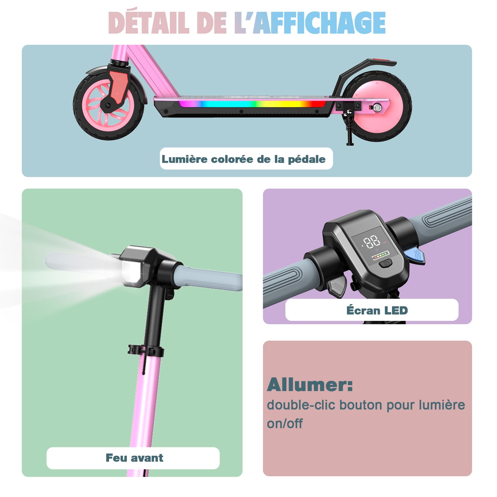 R12 Pro Trottinette Électrique Enfant 6-12 Ans, E-Scooter 150W, 3 Vitesses, 18km/h, Autonomie 15 km, Réglable Hauteur, Lumières LED&Écran, Trottinette Électrique Pliable et Légère 7"