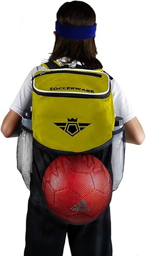 Miniatura 9 de Mochila de fútbol con compartimento para pelotas - Para niños y niñas La bolsa se adapta a todos los equipos de fútbol y equipo de gimnasio (negro)