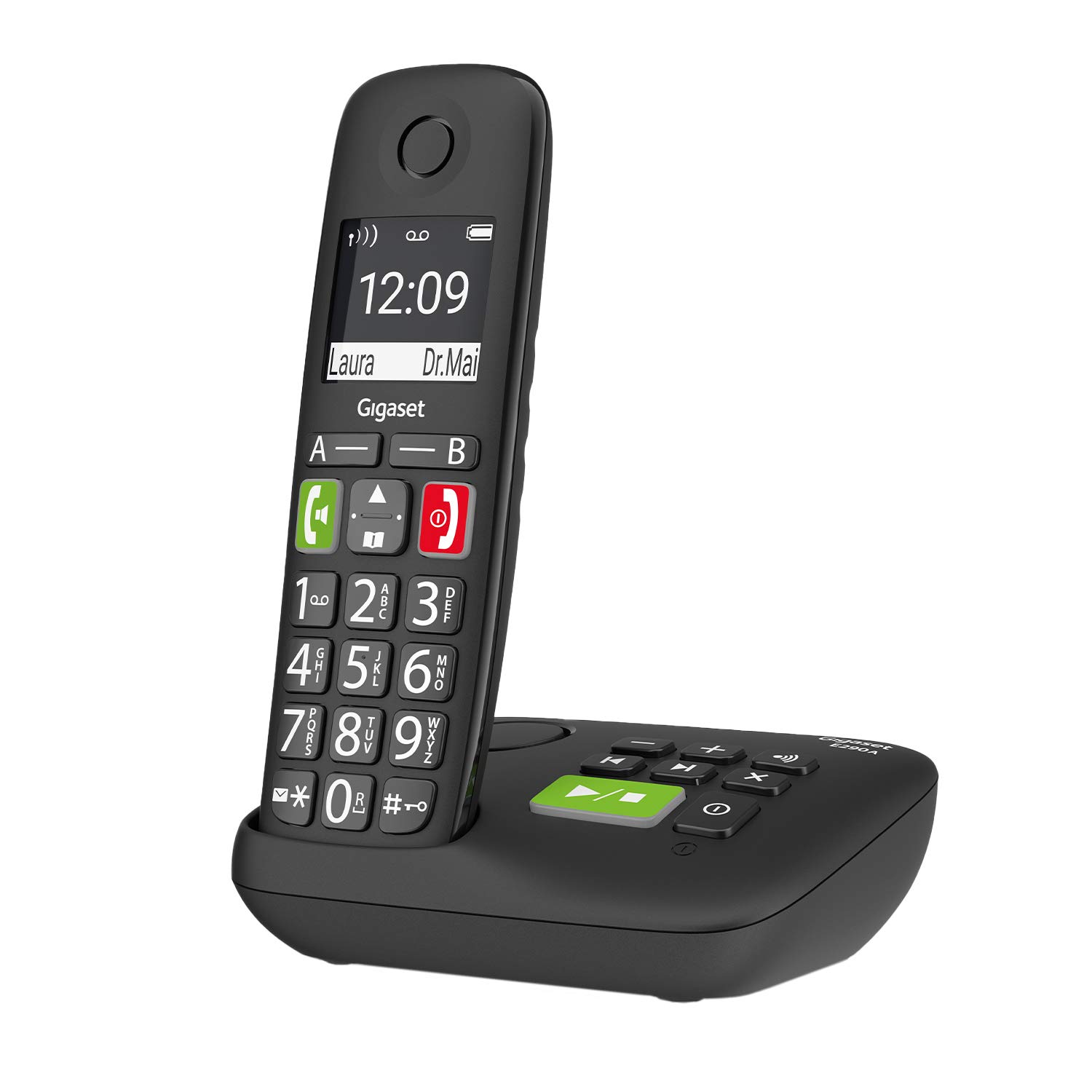 Gigaset E290A - Telefono per anziani senza fili con segreteria telefonica con tasti grandi - Display grande, tasti di scelta rapida Numeri importanti, amplificatore di volume