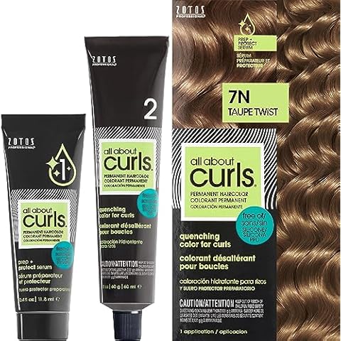 All About Curls 7N Taupe Twist Permanent Hair Color (Prep + Protect Serum & Hair Dye for Curly Hair) - 100% Grey Coverage, Nourished & Radiant Curls Cover