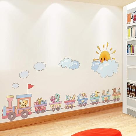Amazon ウォールステッカー 漫画の小さな列車の壁のステッカー子供の部屋の装飾赤ちゃんの部屋の寝室のステッカー幼稚園のレイアウトクリエイティブステッカー ウォールステッカー オンライン通販