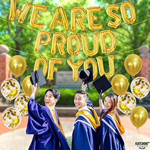Image of KatchOn, Gold We Are So Proud of You Balloons- 16 Inch, Pack of 11, Proud Of You Balloon Banner for Graduation Decorations 2026, Graduation Balloons, Gold Confetti Balloon 2026 Graduation Decorations