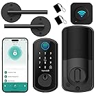 WiFi Keyless Entry Door Lock Handle Set : Hornbill Smart Front Door Lock,Front Door Handle Set,App Remote Control, Digital Bluetooth Keypad Deadbolt with Alexa Auto Lock for Home Matte Black