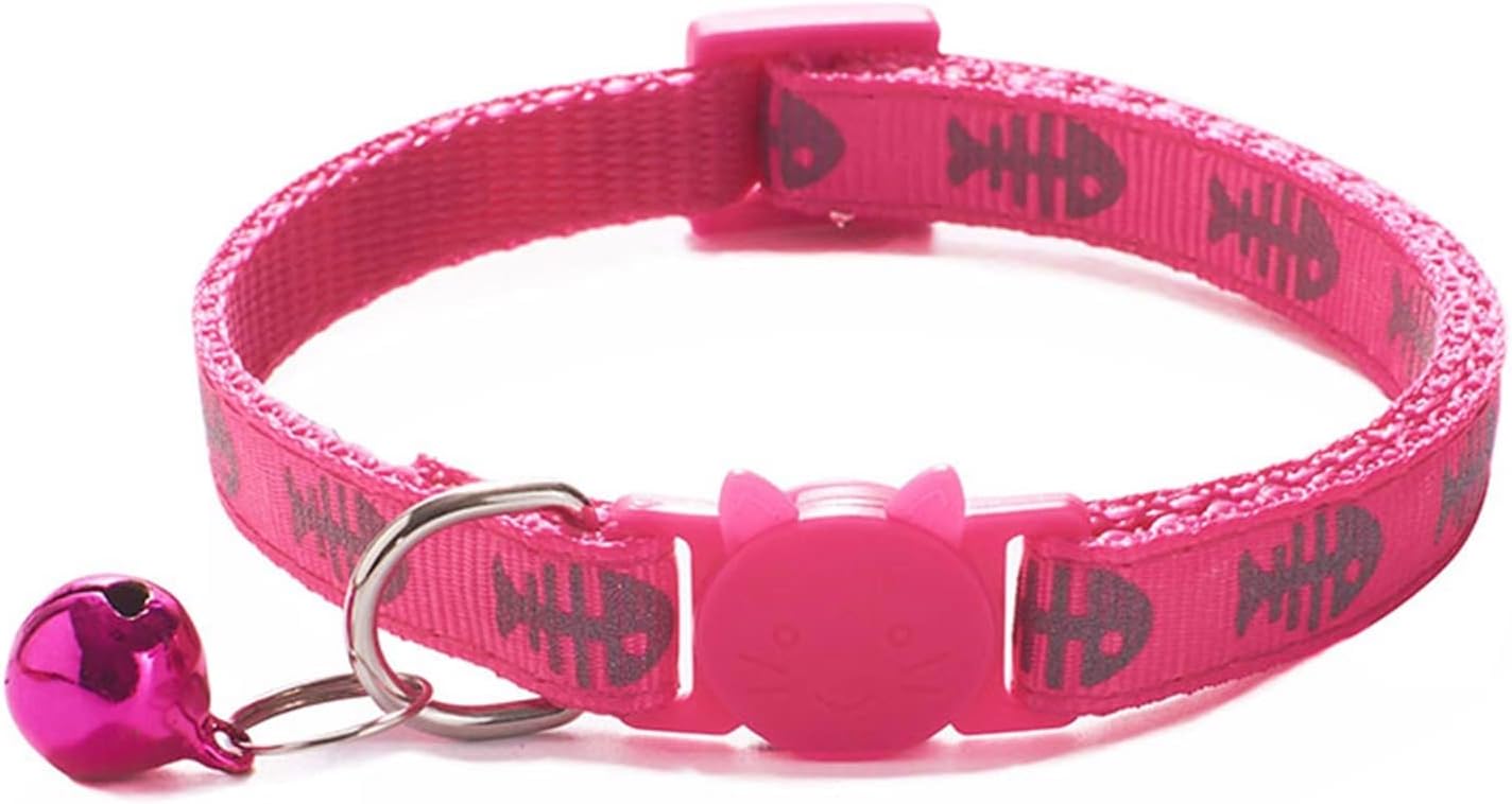UTOYA Dog Collars Adjustable Cat Collar Cute Fishbone Print Breakaway Nylon Pet Puppy Dog Kitten Cat Collar with Bells Shipping (Color : Hortel�)