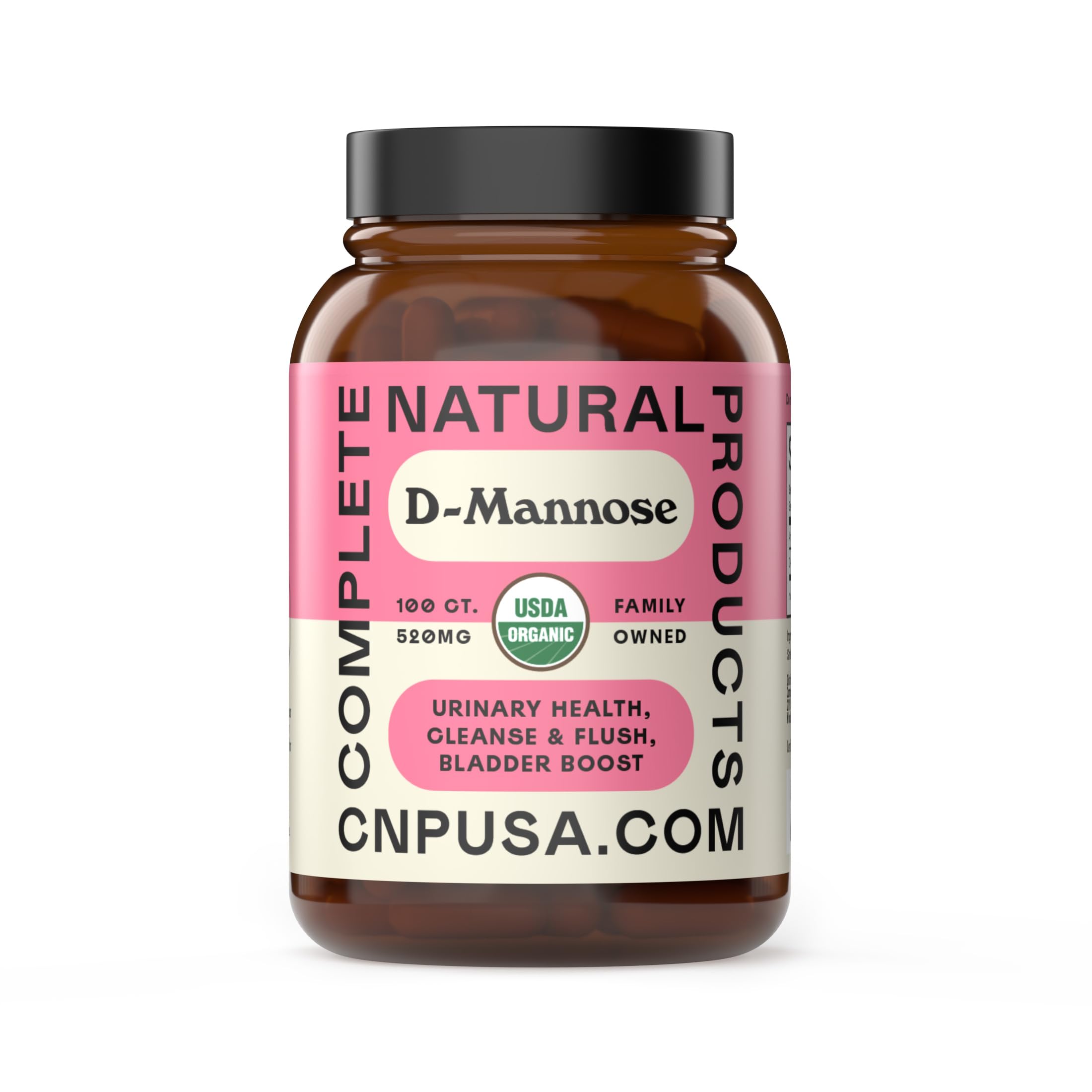 Organic D-Mannose Capsules - Pure D-Mannose Pills 100 Count for UTI, Bladder, & Urinary Tract Health