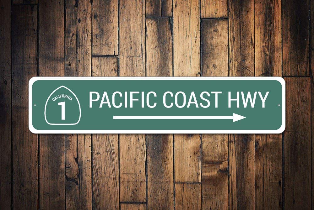 Pacific Coast HWY Sign HWY Decor Pacific Coast Decor Beach Coast Sign HWY Arrow Sign Metal Highway Sign Outdoor Street Sign/Subway Sign 4x16 inch
