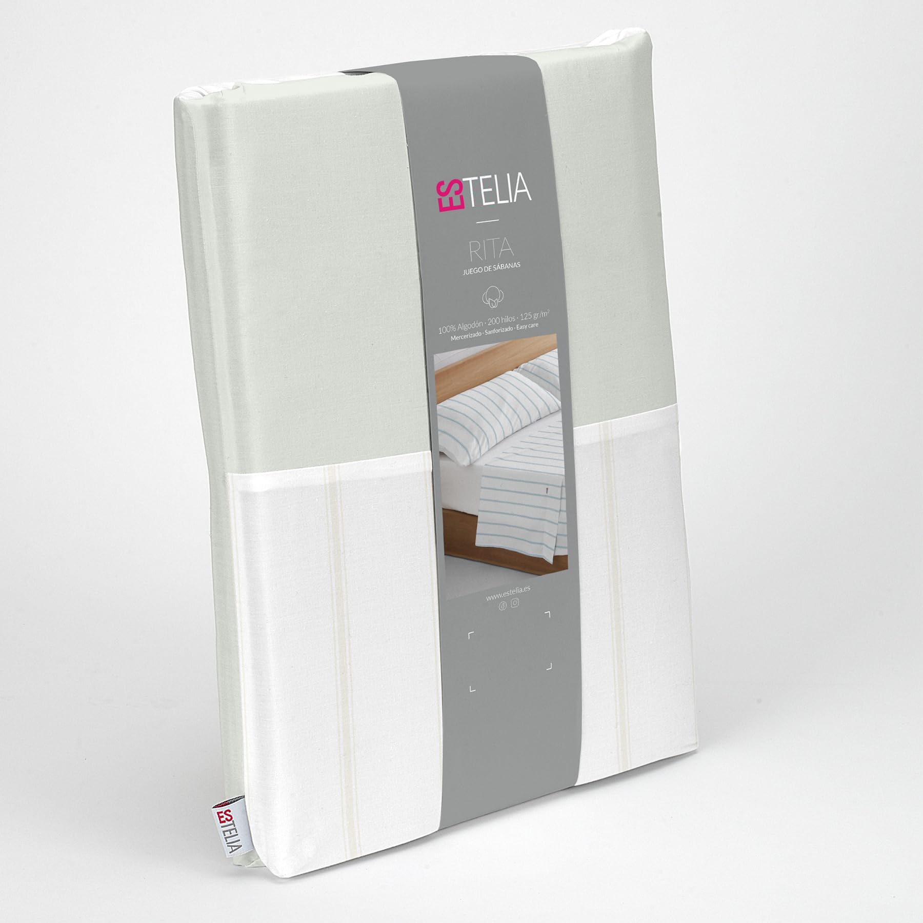 Juego de sábanas de algodón Rita color piedra. Cama de 105 cm. 3 piezas