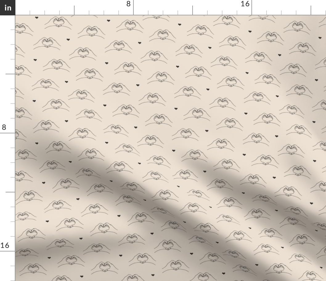 Spoonflower Fabric - Love Valentine Hearts Heart Hands Neutral Tones Beige Drawn Printed on Petal Cotton Fabric by The Yard - Sewing Quilting Apparel Crafts Decor