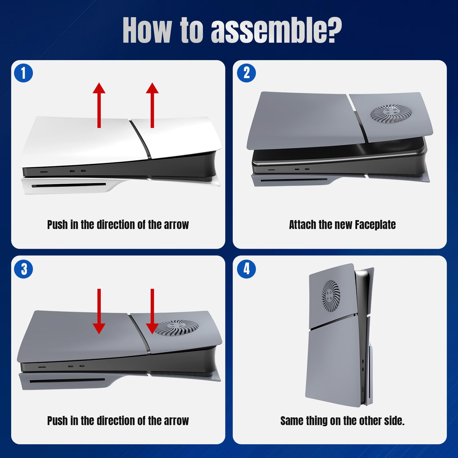Cubierta de Placas de Repuesto para PS5 Slim Consola Edición Disco, Placas Laterales con Rejillas de Ventilación Carcasa Personalizada Funda ABS Anti-Rayaduras Accesorios, Gris — view 4