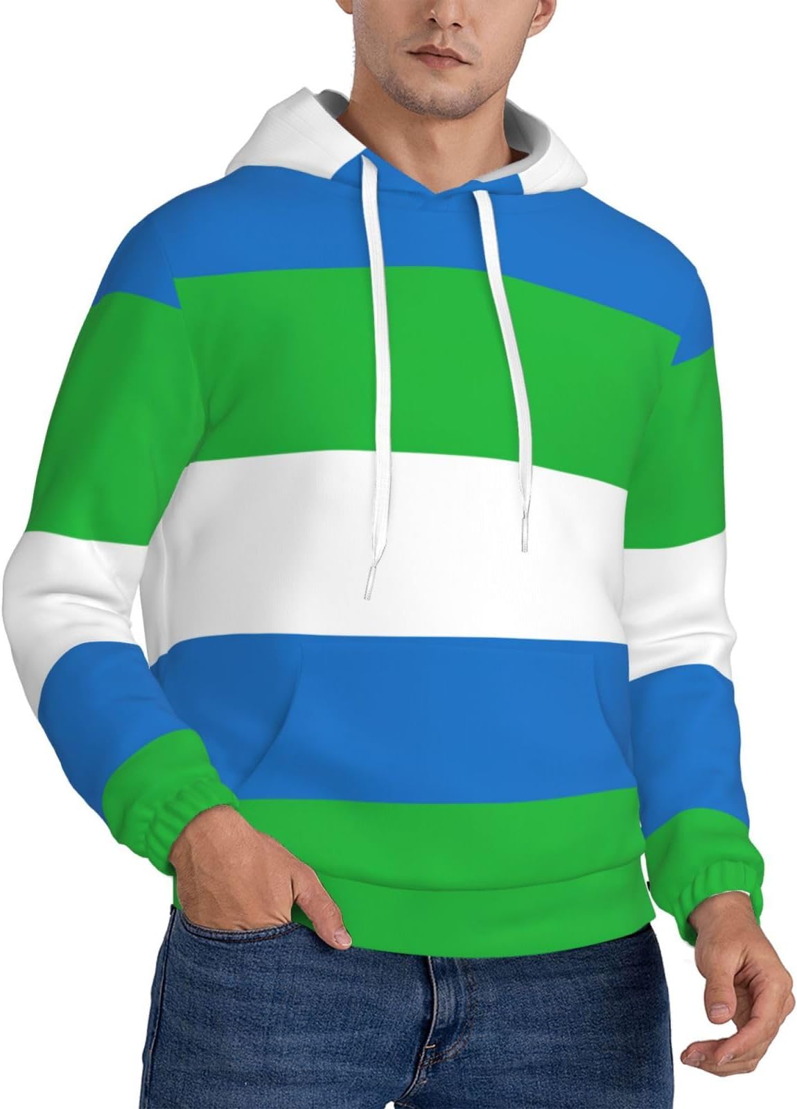 Sierra Leone Flag Print Men'S Hoodie, Comfortable Pullover Sweatshirt With Pockets, Full-Print Design, S-4xl Sizes