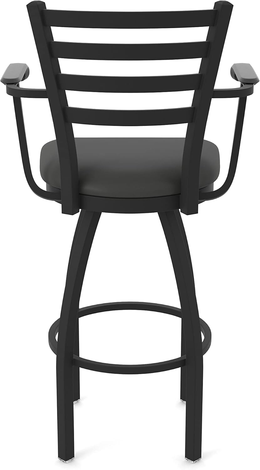 415 Jackie with Arms 30" Swivel Bar Stool with Black Wrinkle Finish and Canter Iron Seat