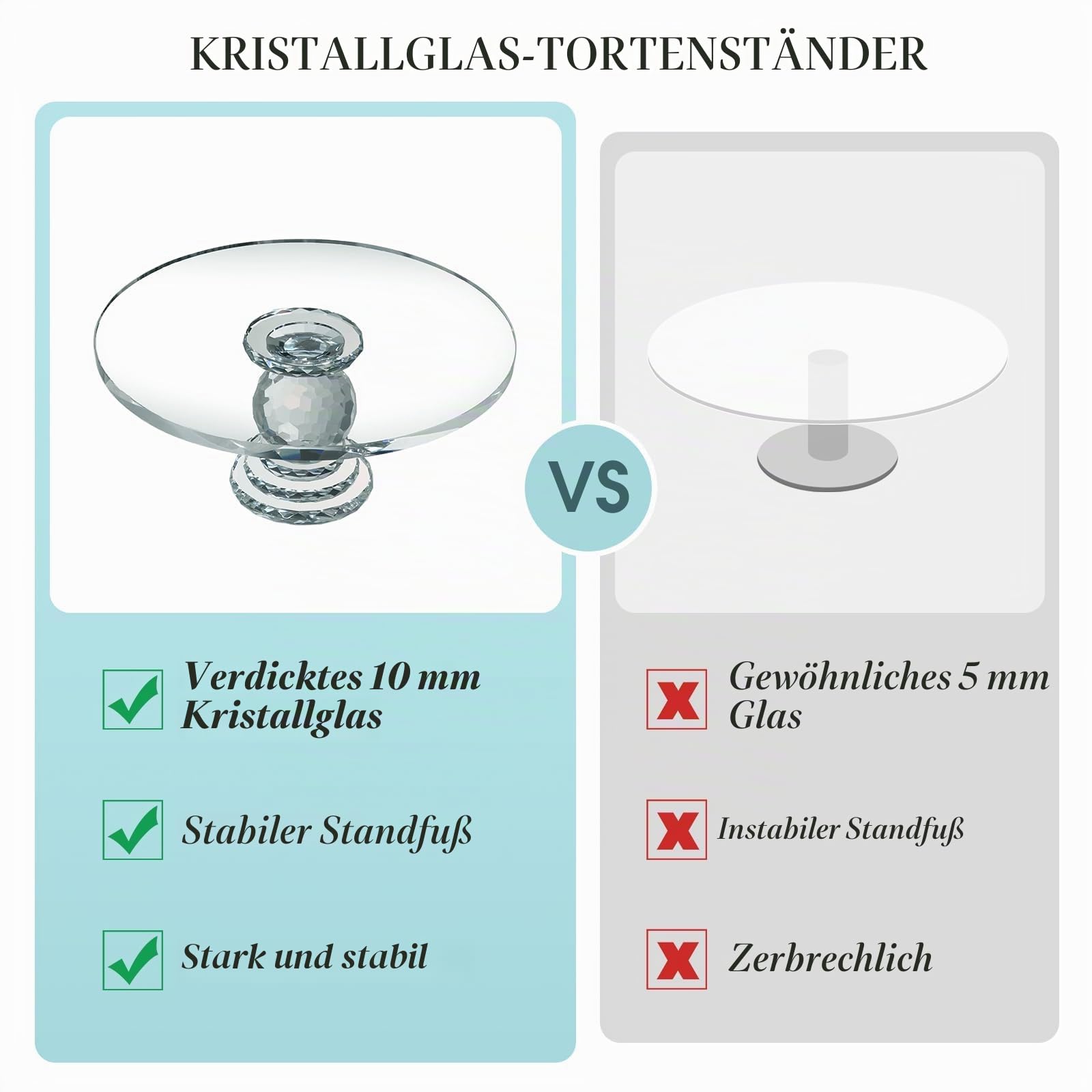Tortenplatte Glas, Uten Kuchenplatte mit Fuß aus hochwertige Kristallglas, ø 27 cm
