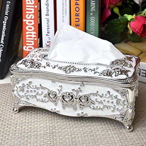 Image of Napkin Holder for Dining Table - Tabletop Napkin Dispenser, Tissue Paper Container for Kitchen, Home, Office, Restaurant (Silver-White)