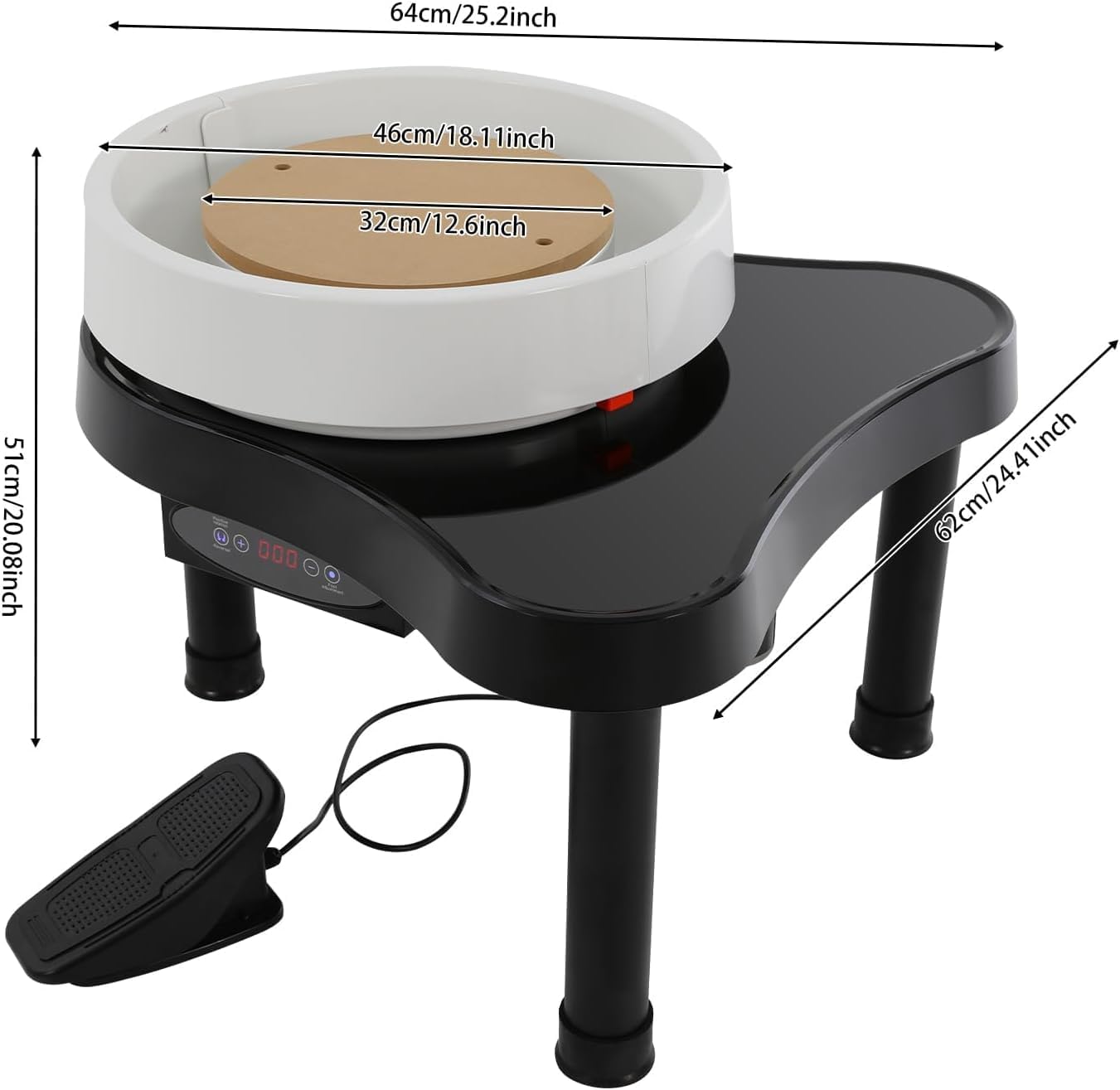 Acivirdde Tornio elettrico da vasaio da 32 cm con pedale e display LCD, 320 giriminuto, per adulti e principianti.