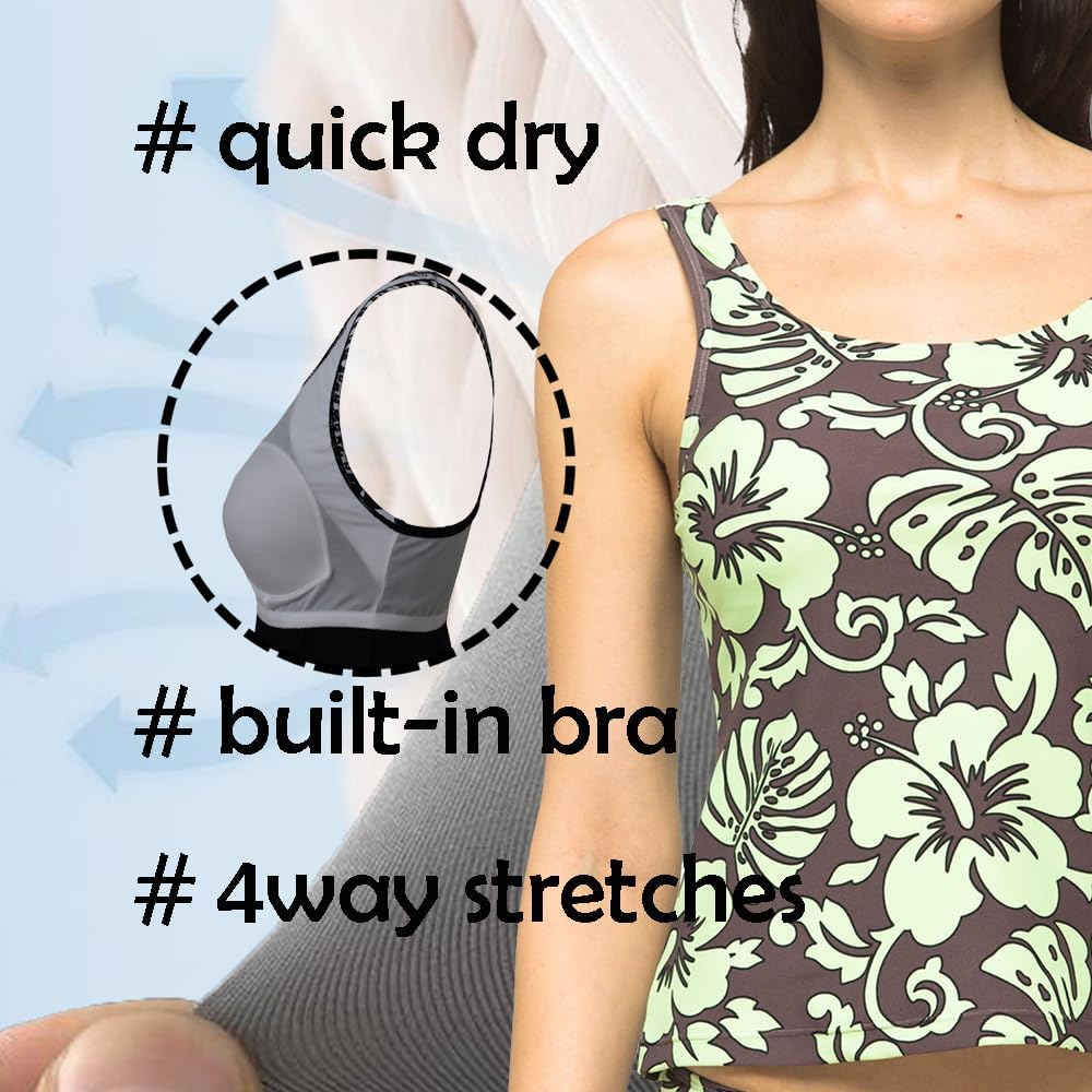 Private Island Hawaii Women UPF50+ Tankini Bathing Swimsuits Sleeveless Tank Bra Top Swim Rash Guard CubanoBoom (TTY)