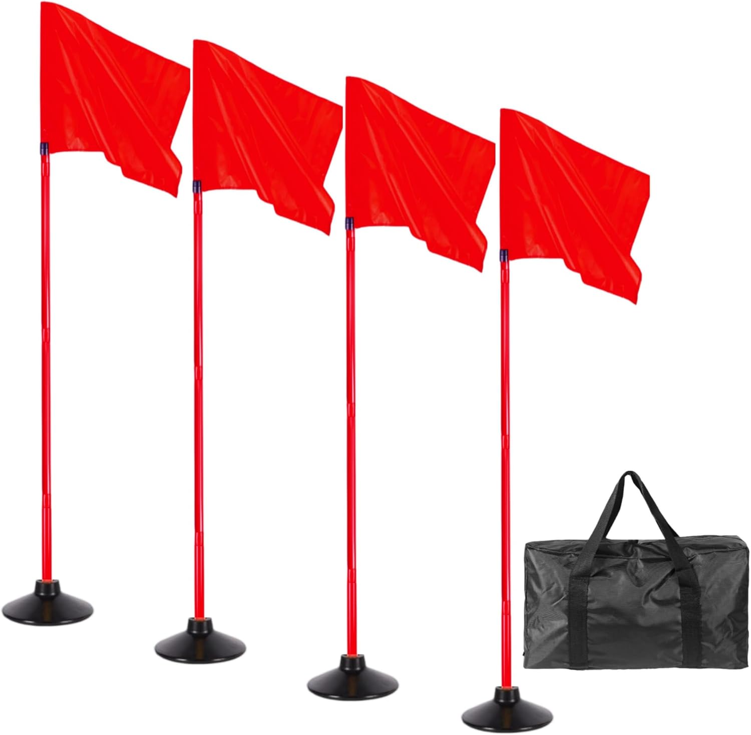 5FT Corner Flags for Soccer Field Set of 4 with Round Rubber Bases & Storage Bag, Adjustable Speed and Agility Training Equipment/Poles(Red)