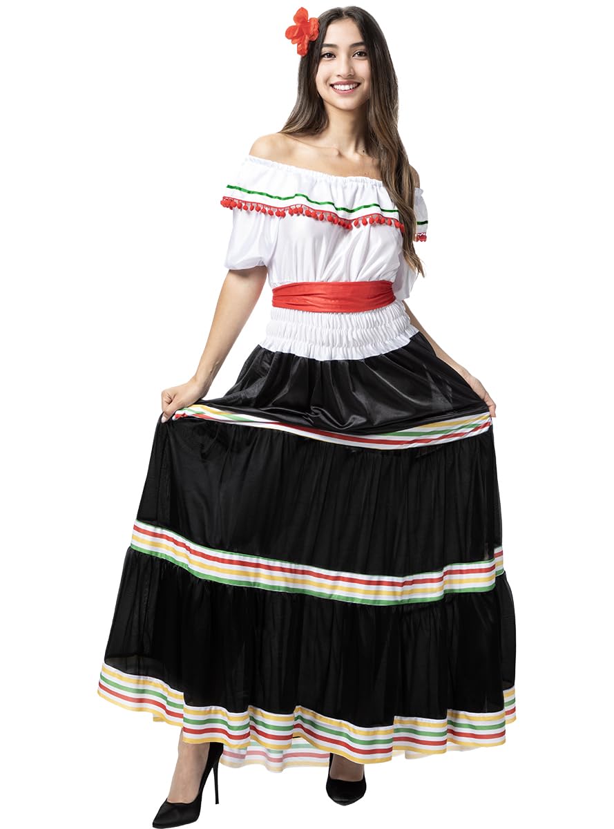 Funidelia | Costume da messicana da per donna Messico & Mariachi, Teschio messicano - Costume per Adulto e accessori per Feste, Carnevale e Halloween - Nero