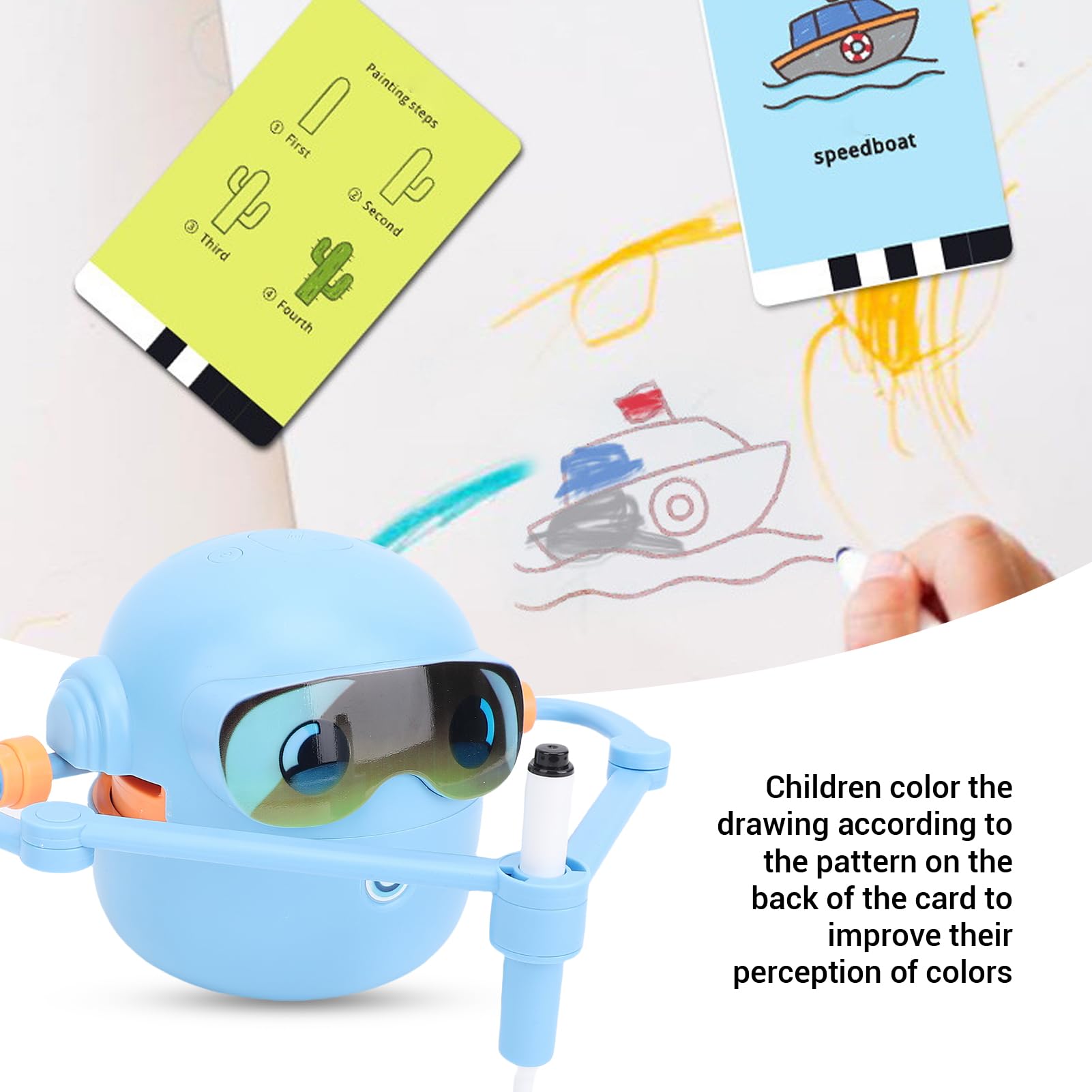 Topiky Smart Rysing Robot dla Dzieci z 100 Kartami Edukacyjnymi i 12 Kolorowymi Długopisami, Interaktywny Robot Rysunkowy, Rysunek Robotów do Nauki Zabawek dla Dziewcząt i Chłopców