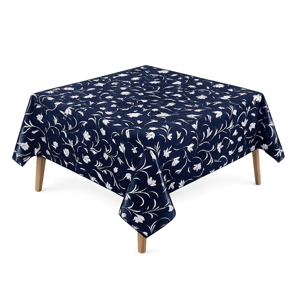 4 Seater Square Table Cover | Center Table Cover | PVC Waterproof Table Cover | 54" x 54" (Navy Blue Floral)-picture-13