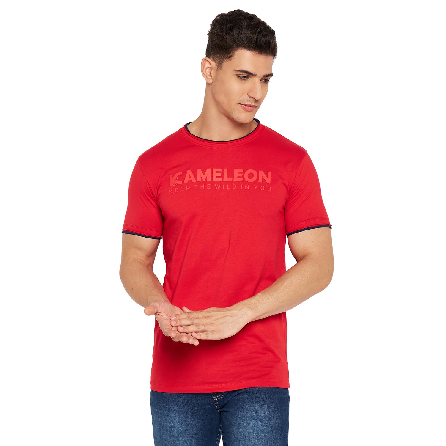 KAMELEON Men's Slim Fit 100% Cotton Crew/Round Neck Half Sleeve Solid T Shirt, Casual Tees for Boys_S to 3XL