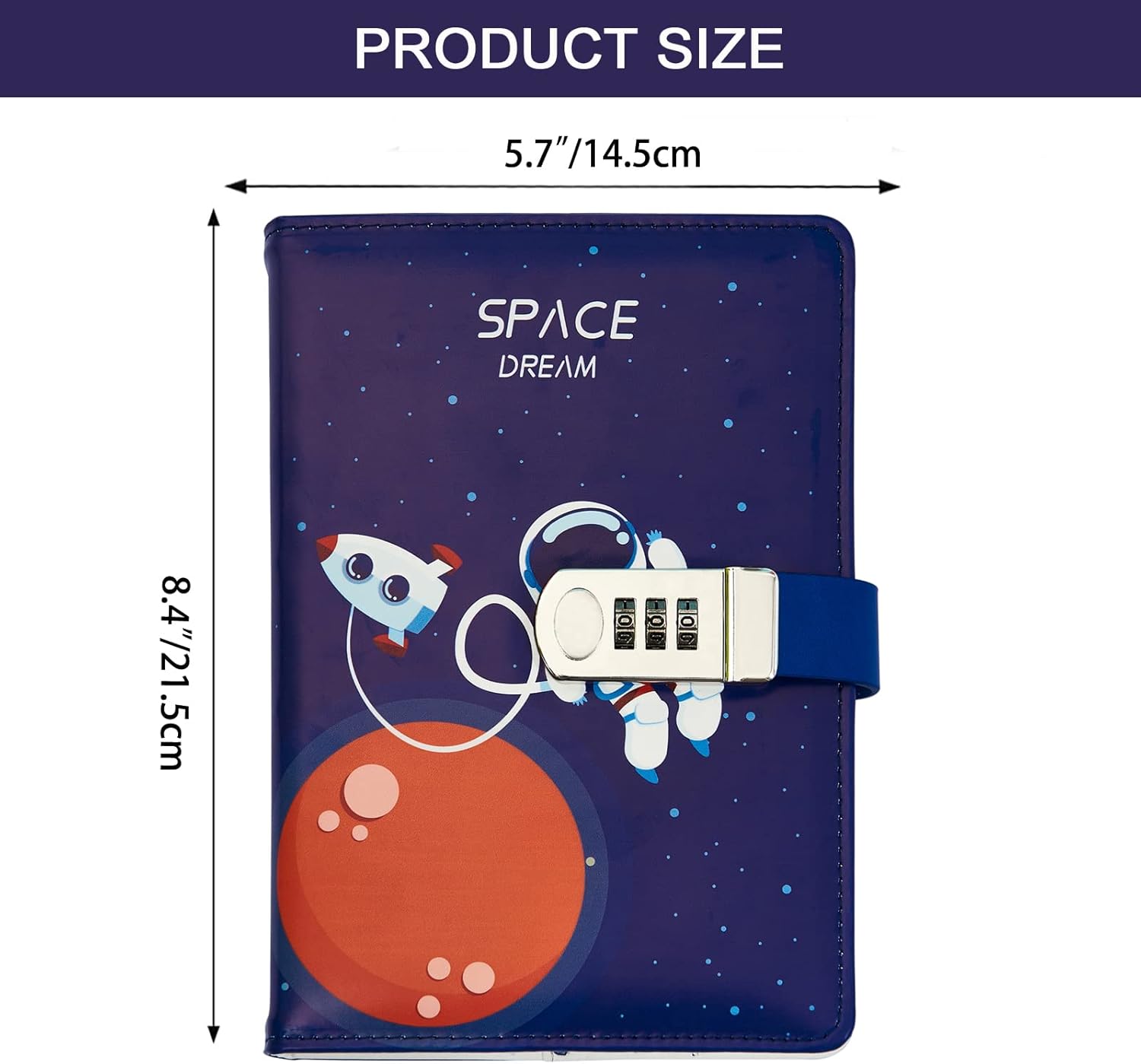 NectaRoy A5 Lockable Diary Travel Journal, PU Leather Space Astronaut Pattern Password Notebook Sketchbook - Image 3