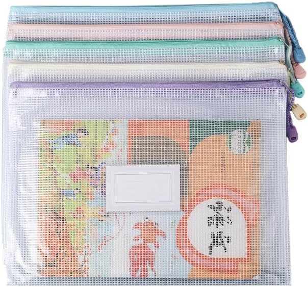 5 pcs Mesh Document Pouch, 12.83"x 9.25" Zipper Pouch, Storage Bags Pouch for Organization Toy Puzzles Board Game Travel, Letter A4 Size File Jackets & File Pockets