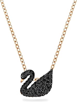 Official Swarovski Swan Pendant, Small, Black, Rose Gold Tone Plating