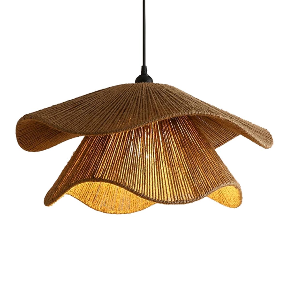 CSSYKV Geometry Hemp Rope Lamp Shade Wabi-sabi Style W-Layer Lighting Fixture Mid-Century Handmade Lantern Chandelier 23.6in Large Ceiling Lamp for Living Dining Room, Bedroom, Kitchen Island