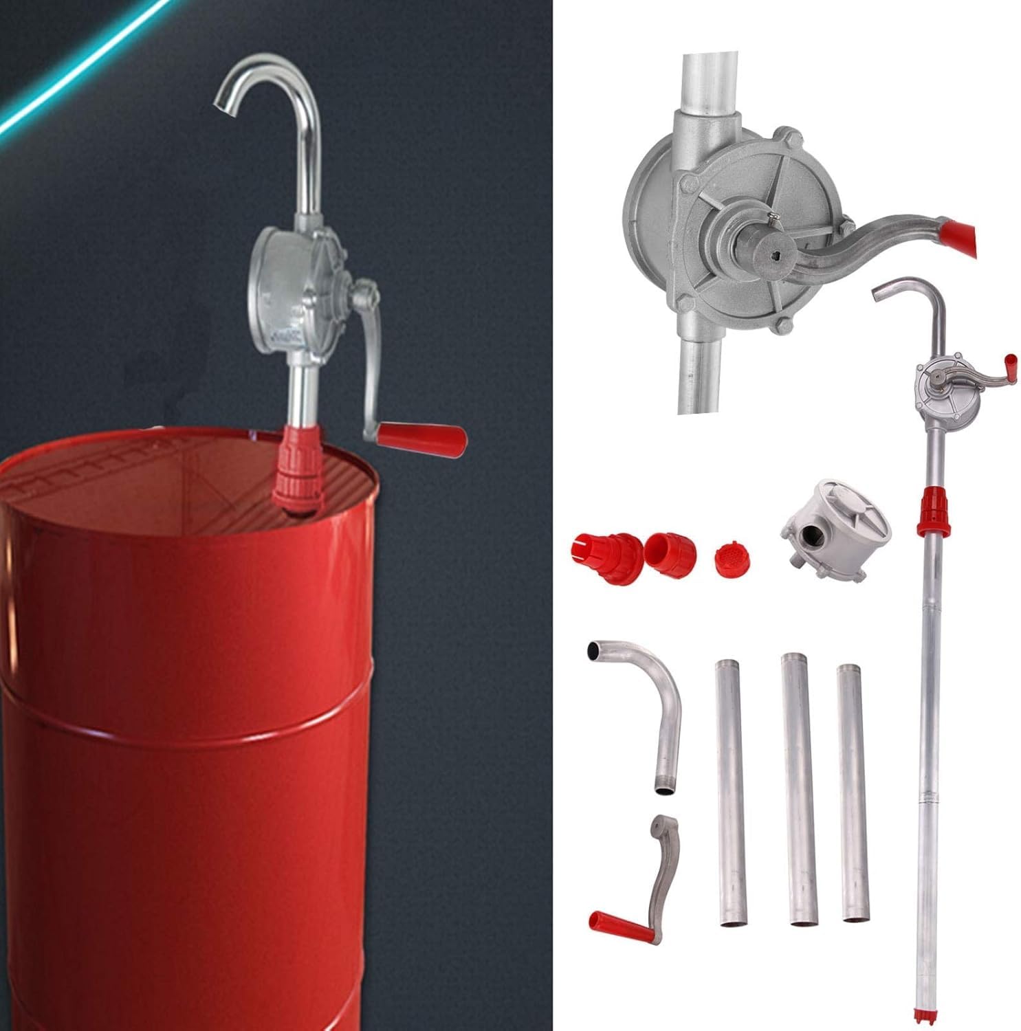Pompe à Carburant Rotative Manuelle 120cm - Transfert Diesel Essence Huile - 200L/min - Alliage Aluminium Laiton