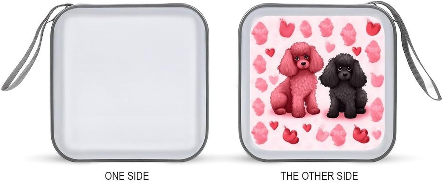 Pink Poodles Dogs CD Case Binder for Travel Car DVD Storage Box with Handles Fashion DVD Storage Case Cover CD Storage Binder for Movie Music Audio Disks 40 Disc Units