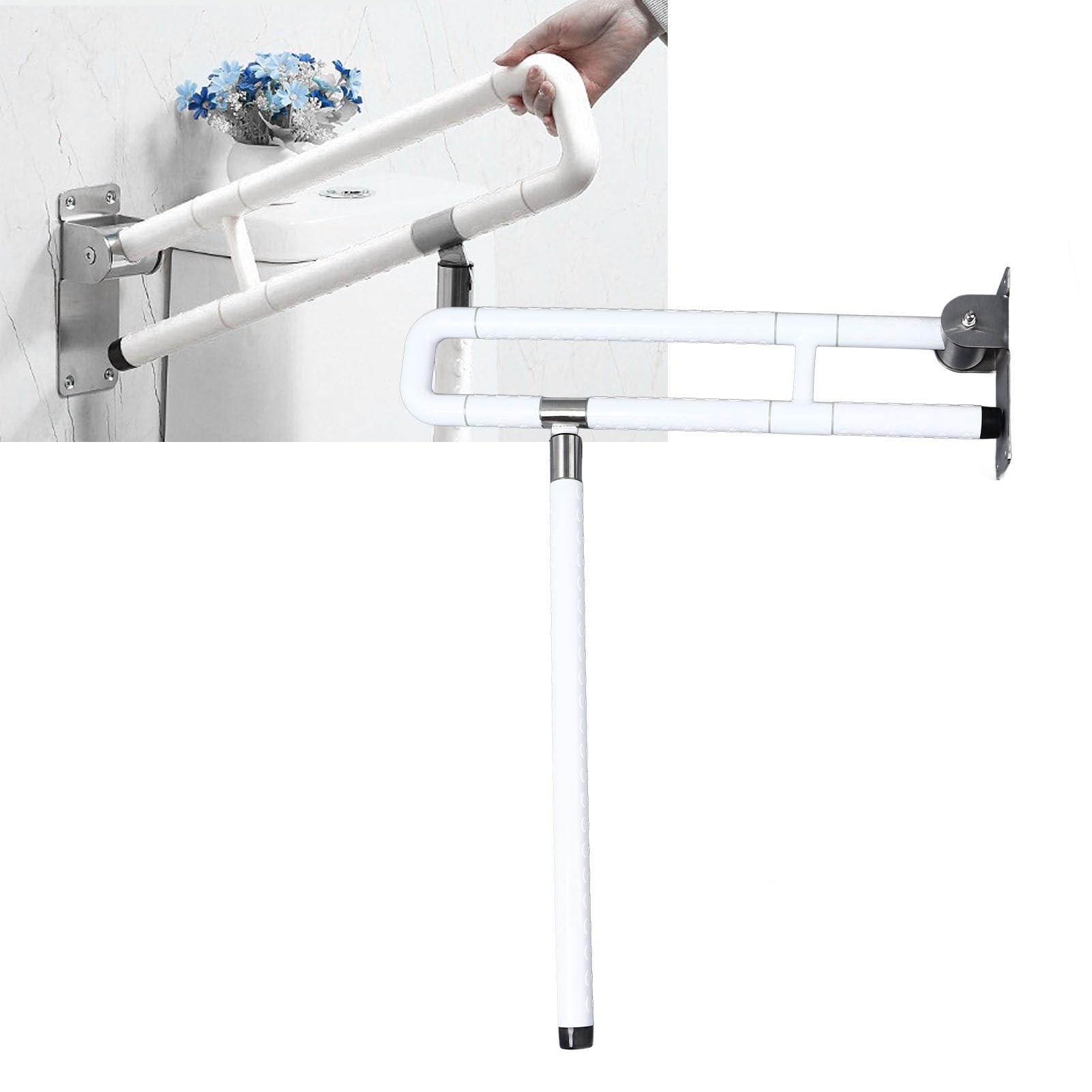 Fabater Barras de Apoyo para Inodoro, Barras de Apoyo para Baño Plegables de Acero Inoxidable de 60 Cm, de para Discapacitados con Superficie Antideslizante que Brilla en la Oscuridad para Personas