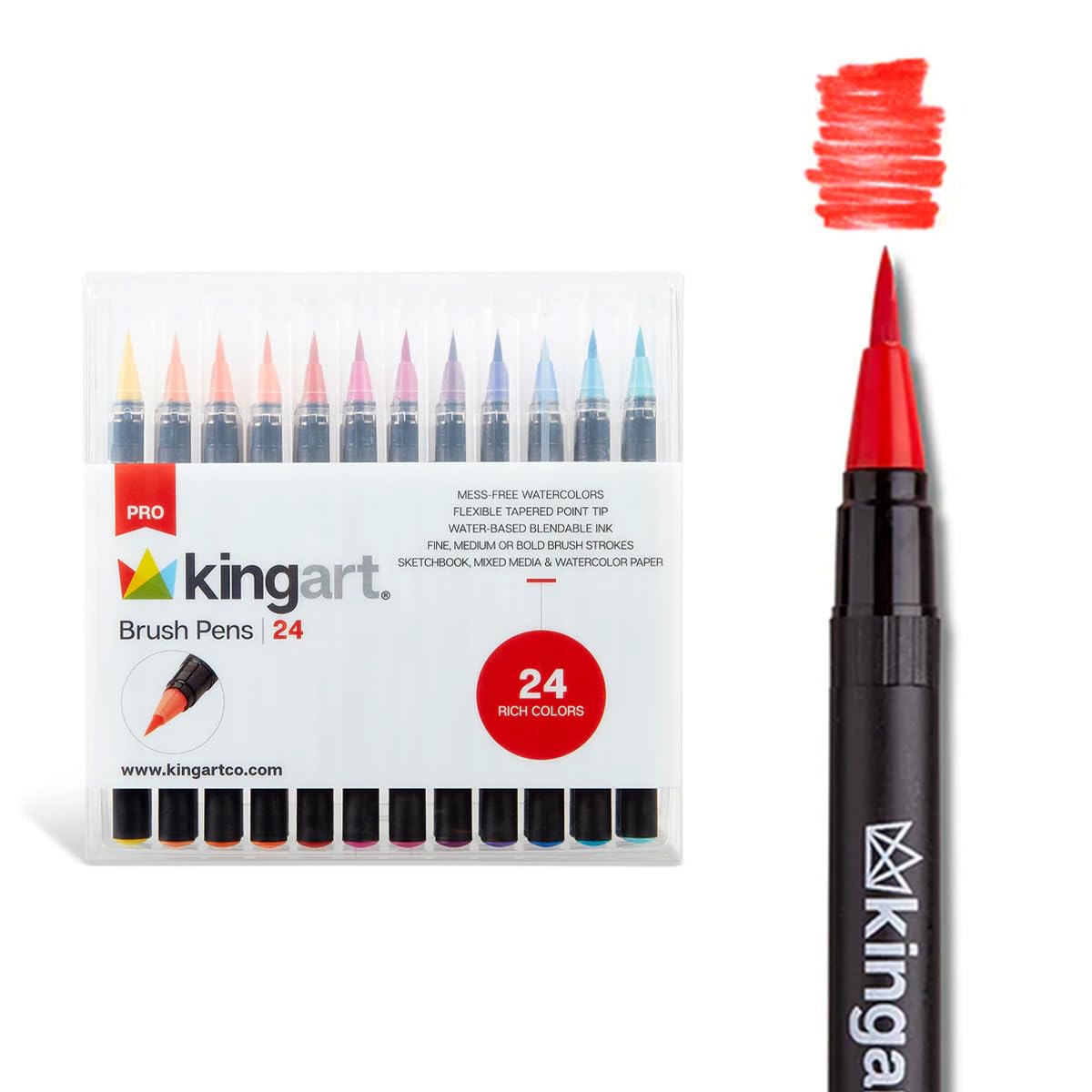 Pro Brush Pens, 24 Colors for Real Watercolor Painting with Flexible Nylon Brush Tips, Paint Markers for Coloring, Calligraphy and Drawing for Artists and Beginner Painters