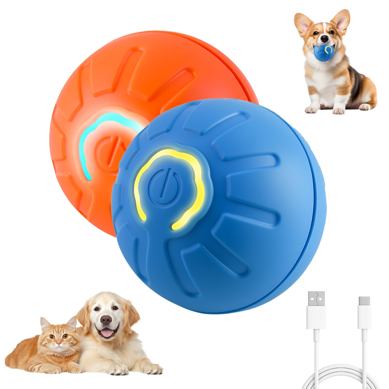 2PCS Shaky Ball Toy for Dogs Vibrating Dog Ball USB Rechargeable Interactive Automatic Moving Bouncing Perfect for Small