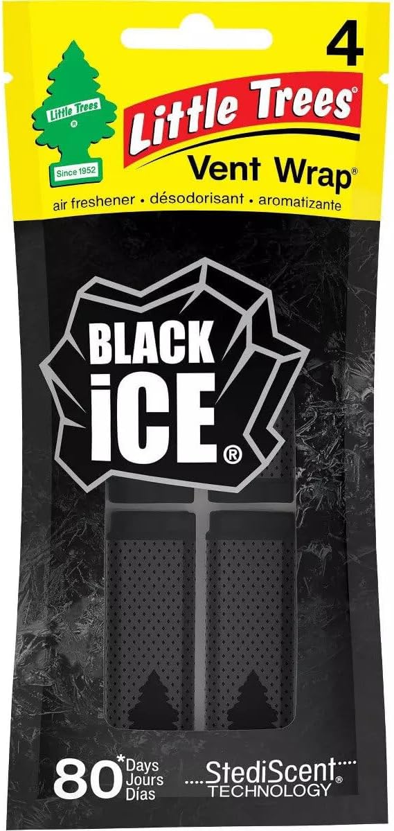 LITTLE TREES Car Air Freshener | Vent Wrap Provides Long-Lasting Scent, Slip on Vent Blade | Black Ice, 4 Packs (4 Count)