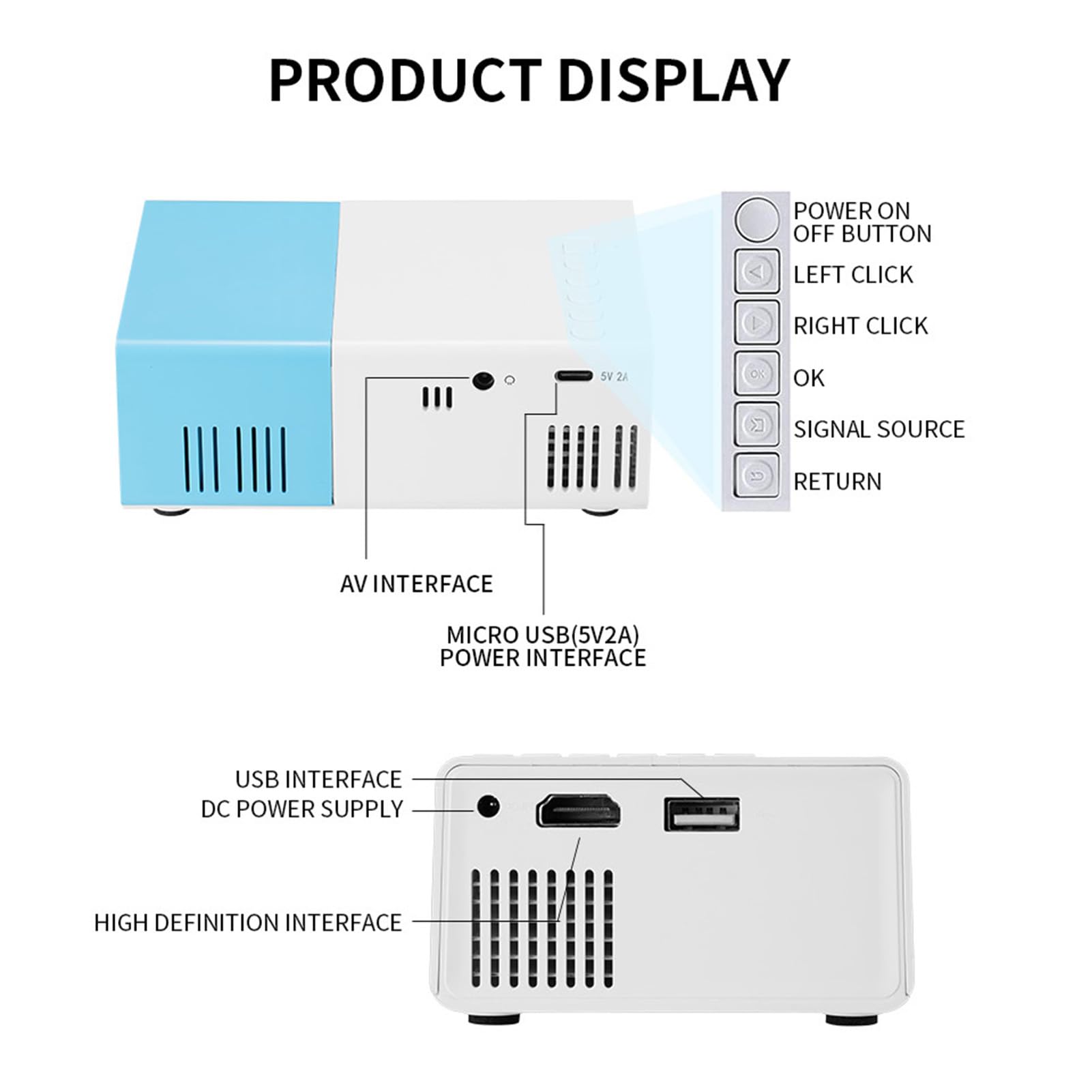 VBESTLIFE Proiettore Intelligente, Mini Proiettore Portatile Full HD 1080p, Compatibile con il Laptop con Stick Smartphone TV, per Home Theater Outdoor Camping