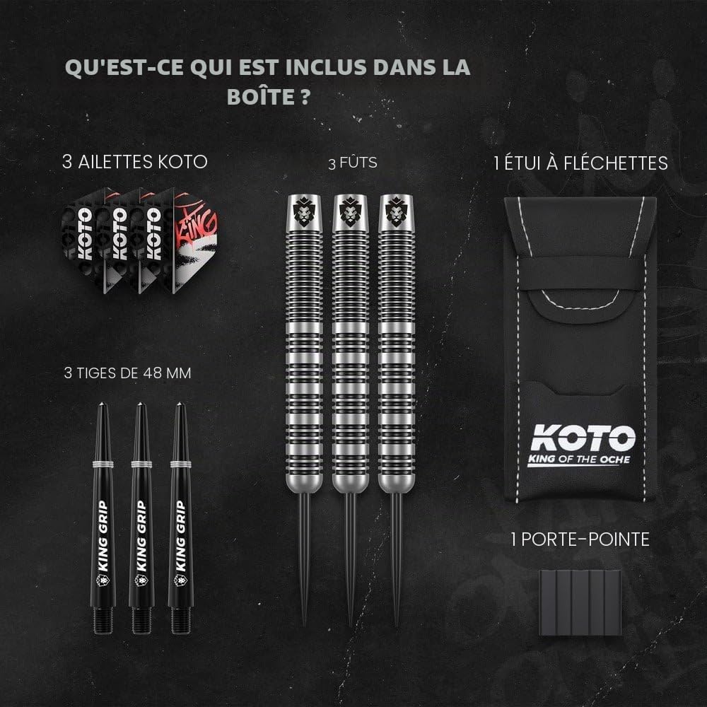 KOTO Lot de 3 fléchettes avec barils, ailettes, tiges, porte-fléchettes, grip fixe Argenté et noir