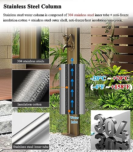 Poste de agua de acero inoxidable de 34 pulgadas con colgador de manguera negro 3