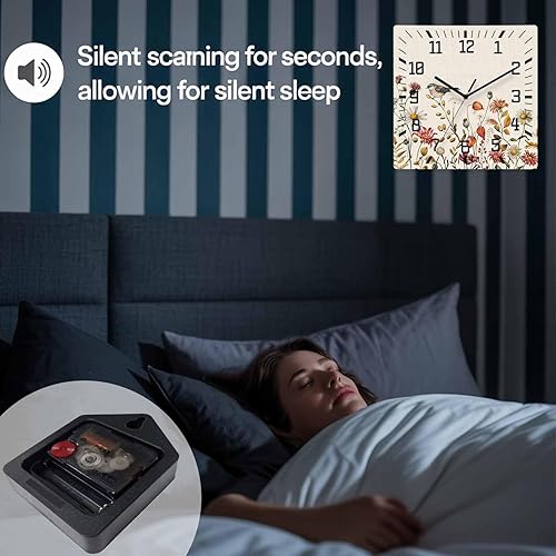 Miniatura 7 de Fall Wild Flowers Wooden Wall Clock Silent Non Ticking, Country Retro Birds Farmhouse Floral Square Wall Clock Battery Operated, Decor Clock for