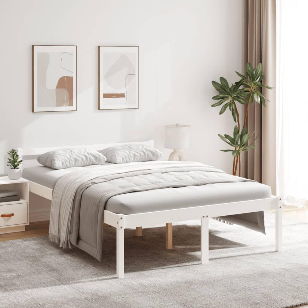 Seniorenbett Weiß Massivholz Kiefer 120x190 cm mit Lattenrost, Kopfteil und Stauraum, Robustes Bettgestell für Schlafzimmer, seniorengerecht und komfortabel