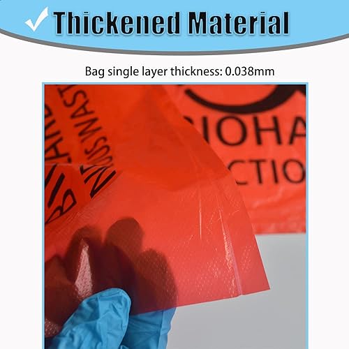 Miniatura 4 de Daarcin 20 bolsas de basura rojas con símbolo de peligro biológico desechables de 24 x 24 pulgadas y 24.0 x 24.0 in, para eliminación de desechos