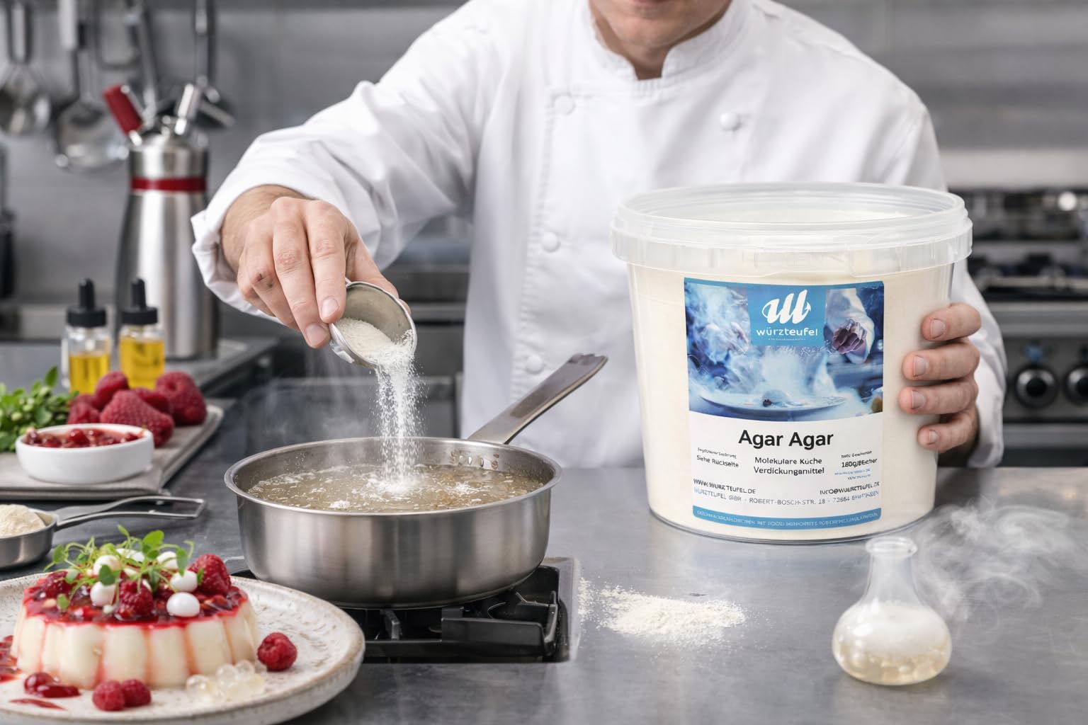 Agar Agar, gélatine végétale, gélifiant végétalien E406, poudre fine, seau en polyéthylène 1800 g (1,8 kg)