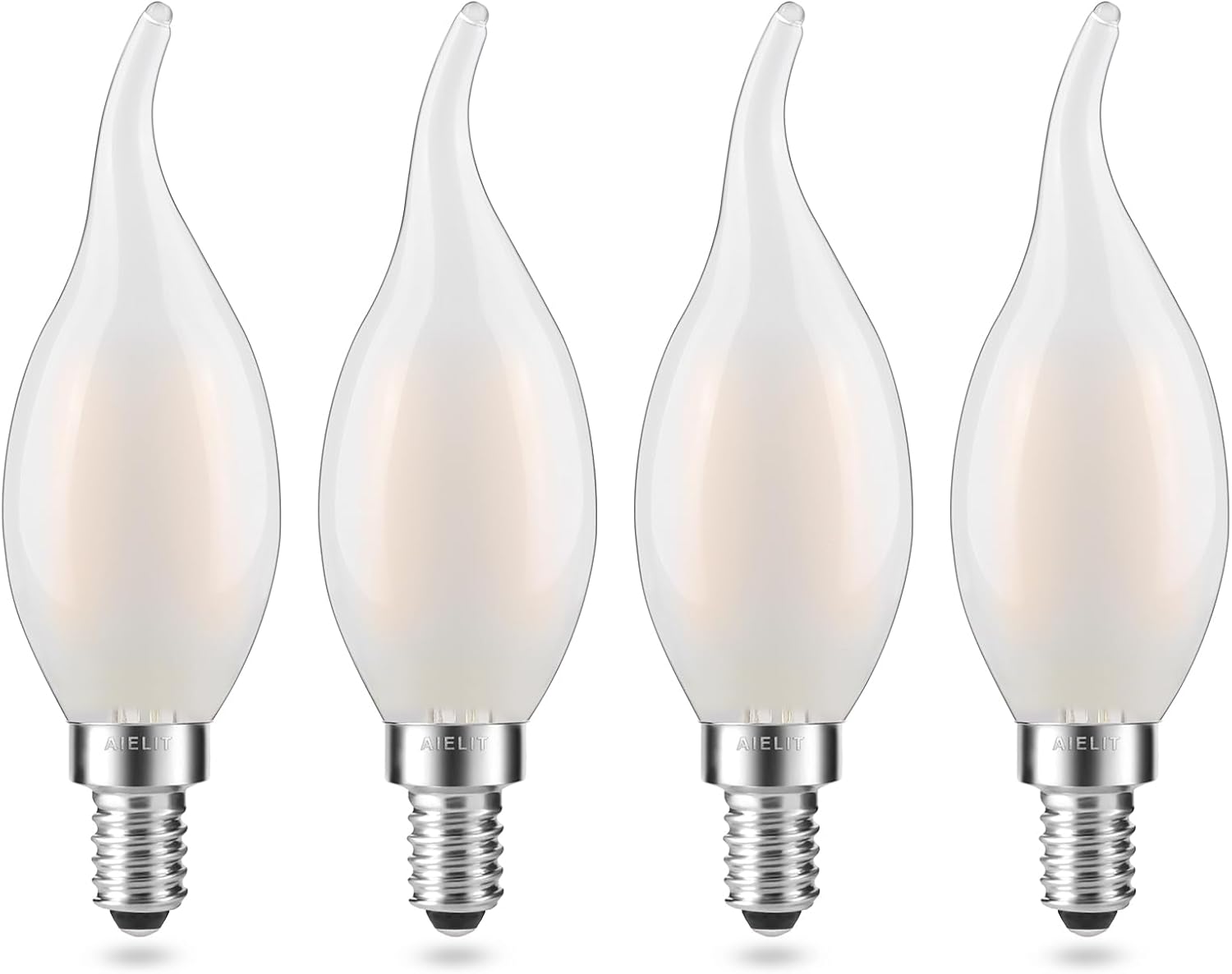 Frosted E12 LED Candelabra Bulb, 2 Watt(25W Equivalent), Soft Warm 2700K, Dimmable CA10 Flame Tip LED Light Bulbs for Pendant Chandelier Ceiling Fans, 4-Pack