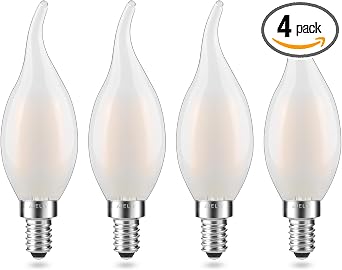 Frosted E12 LED Candelabra Bulb, 2 Watt25W Equivalent, Soft Warm 2700K, Dimmable CA10 Flame Tip LED Light Bulbs for Pendant Chandelier Ceiling Fans, 4-Pack
