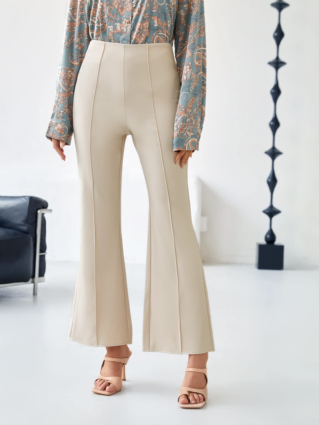 High Waist Flared Leg Seam Detail Pants Casual Comfy Women's Stretch  Business Work Long Loose Summer Solid (Color : Khaki, Size : Small) :  Amazon.ca: Clothing, Shoes \u0026 Accessories