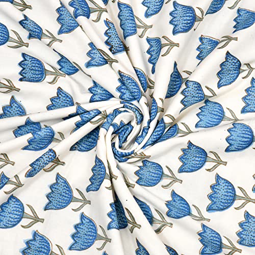 Image of BLOCKS OF INDIA Hand Block Printed Cotton Summer Single Size Reversible Printed Malmal Dohar- Multicolor (Blue BUTI)