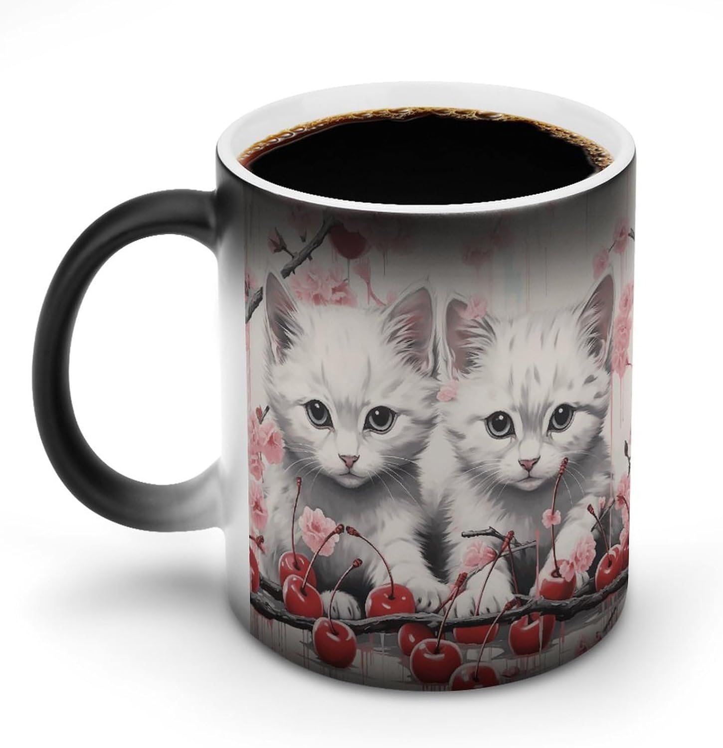 Color Changing Cups,Cat And Cherry Printed 11 Oz Ceramic Cups for Birthday Men Women
